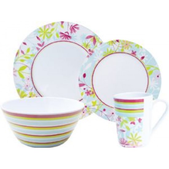 PETITES FLEURS DINING 16PC MELAMINE DINNER SET CARAVAN MOTORHOME CAMPING SC337C1