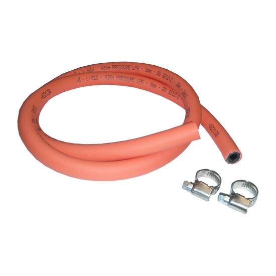 Orange Gas LPG hose 1m c/w 2 hose clips Caravan Motorhome SC90C1